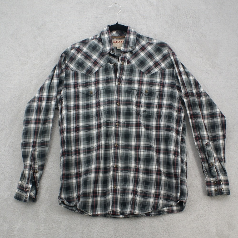 Miller Ranch Shirt Western Pearl Snap Plaid Cowboy 100% Cotton Mens Small